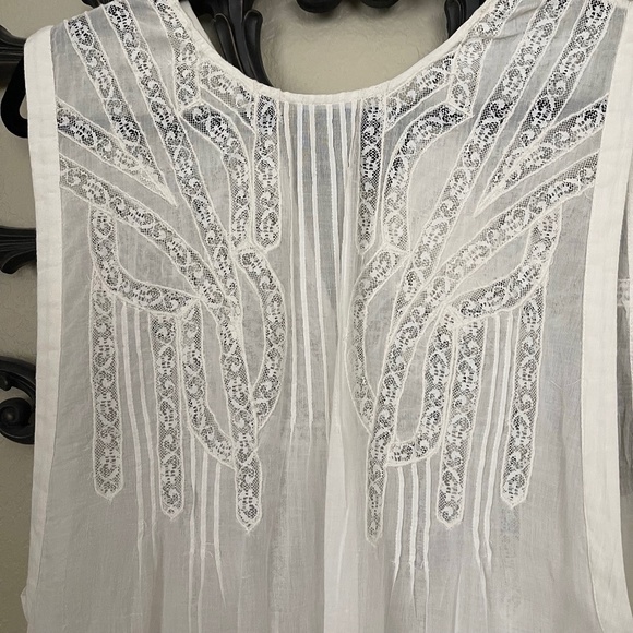 Free People Lace Sheer Tunic Top Pintuck Button Back M - Picture 5 of 16